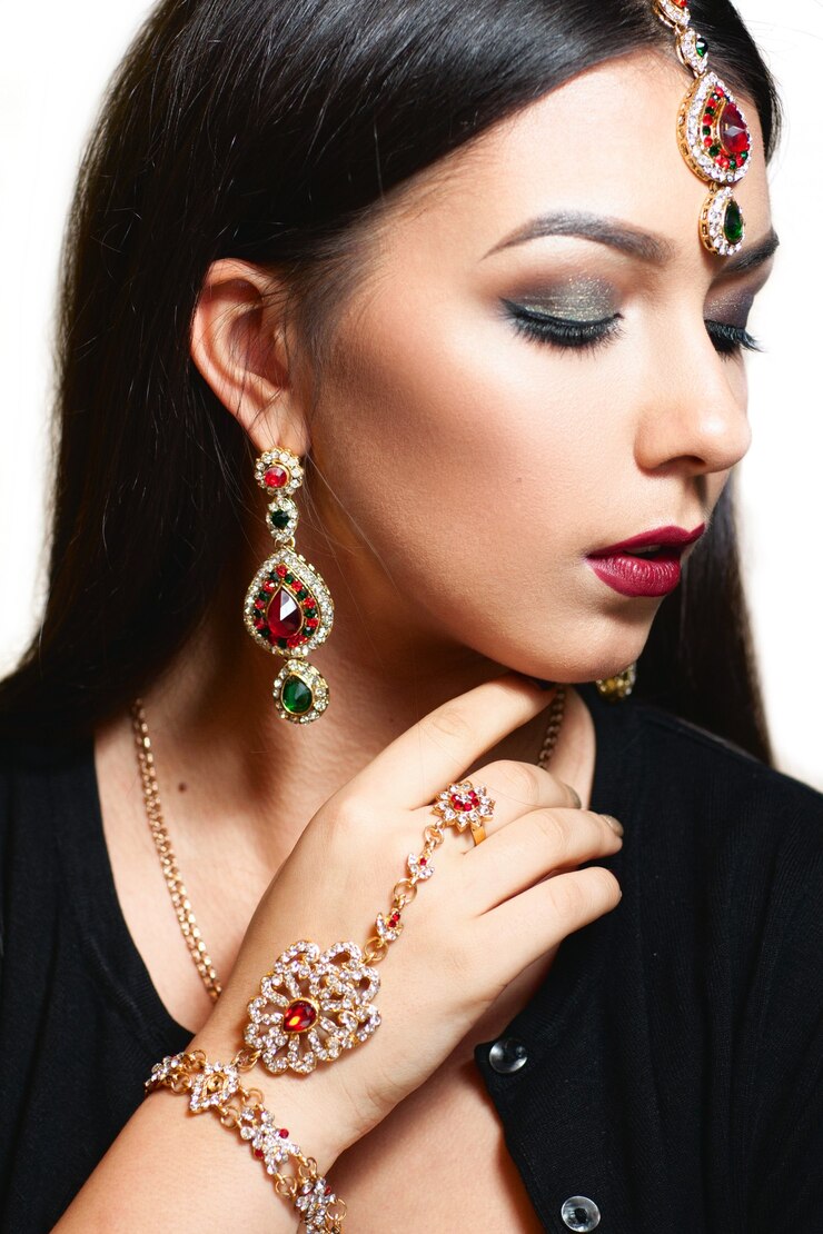 Gorgeous woman with ethnic stylish jewelry