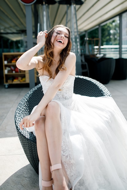 Gorgeous young bride laughing