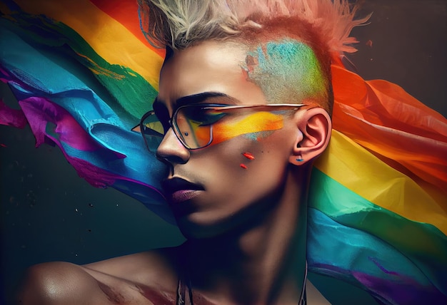 Gorgeous young men having fun in LGBT Pride Generate Ai