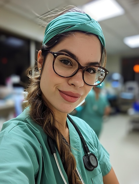 Gorgeous young nurse snapping a selfie Generative AI
