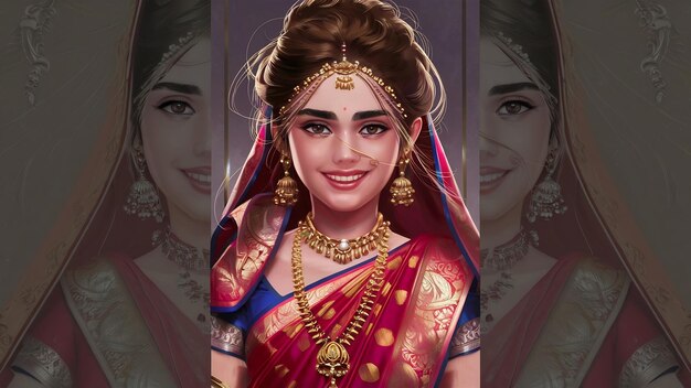 Photo gorgeous young woman dressed in indian national suit sari and jewelry set portrait in full high