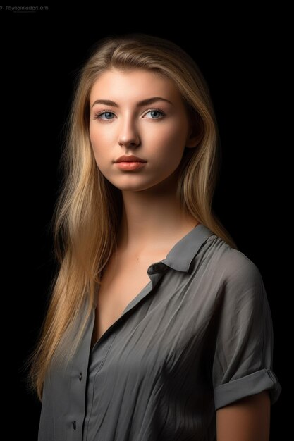 Photo a gorgeous young woman standing against a grey background created with generative ai