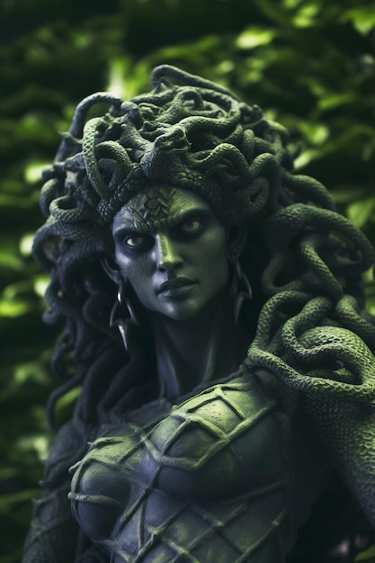 Gorgon Medusa with snakes on her head ai generated