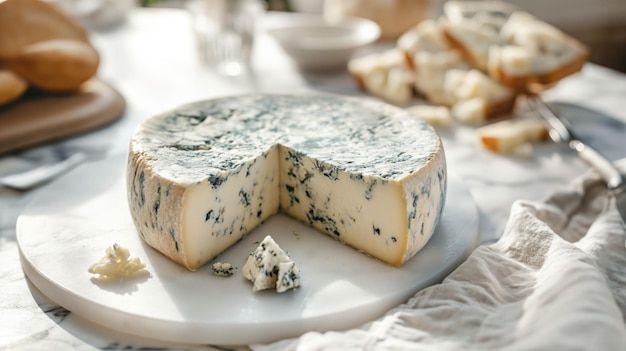 Gorgonzola cheese on white table