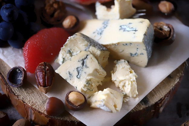 Gorgonzola cheese with nuts and fruits.