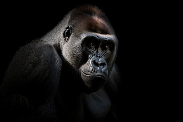 Gorilla on black background with dramatic lighting created with generative ai