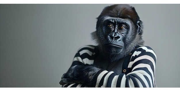 Gorilla in black and white striped Concept Gorilla Black and White Striped Pattern