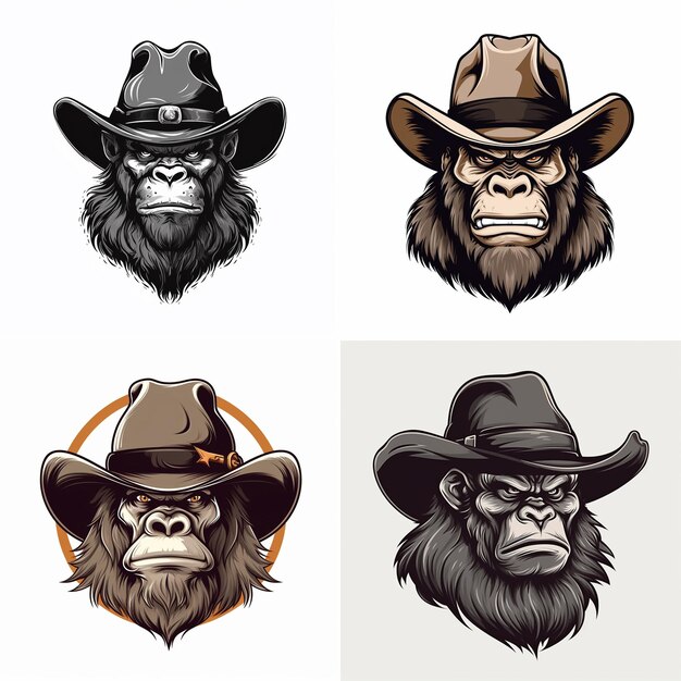 Gorilla cowboy hat logo mascot 7