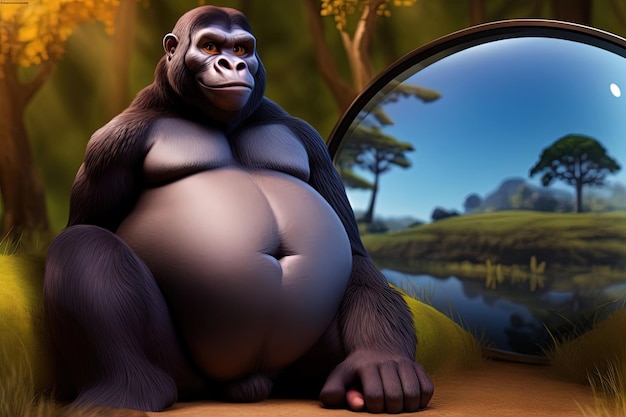 Photo gorilla cute fat animal illustration generative ai