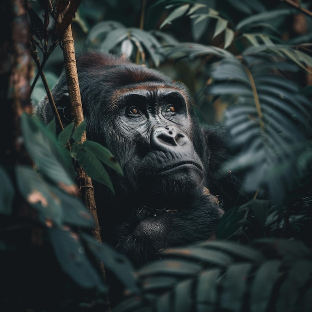 Gorilla in the dense jungle