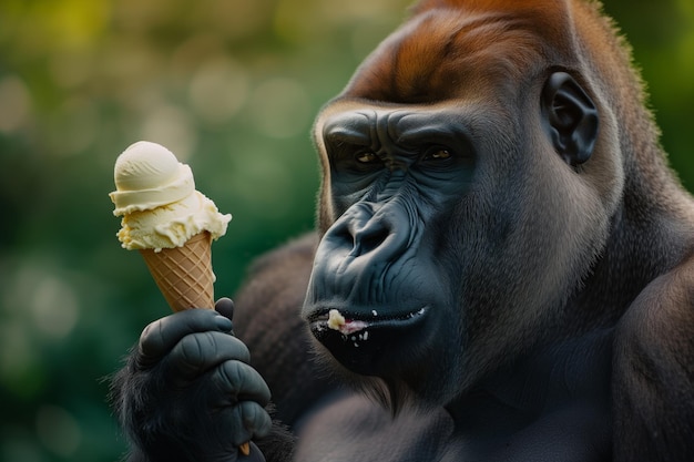 Gorilla enjoys ice cream