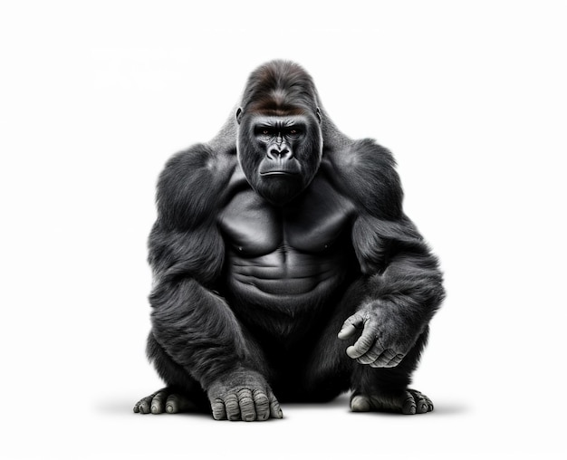 Gorilla the family of primates on white isolated background