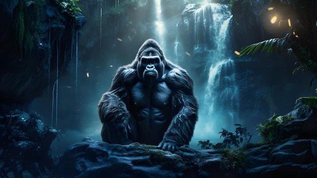 Gorilla in the fantasy forest background Generative AI