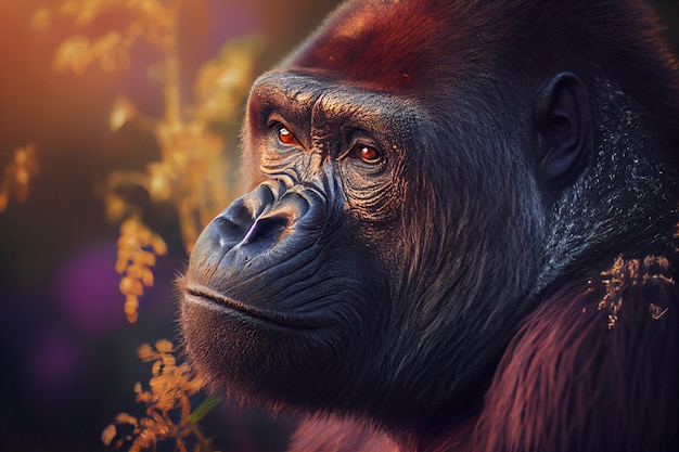 Premium AI Image | A gorilla in a field of flowers