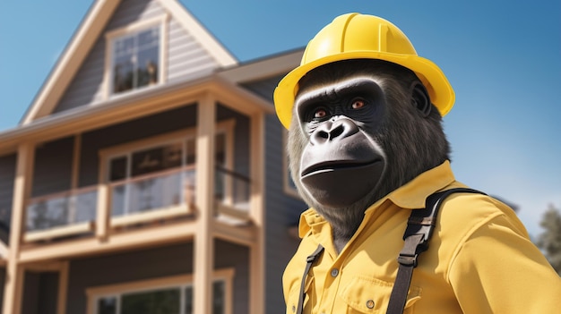 Gorilla in the form of a builder and a hard hat