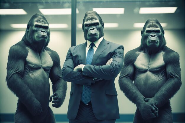 Gorilla gezicht zakenlieden bannerpak voor zakelijk succes generatieve ai