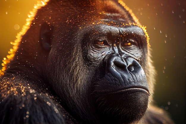 A gorilla in a golden light