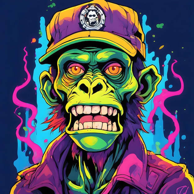 Gorilla in the hat of a policeman Grunge illustration
