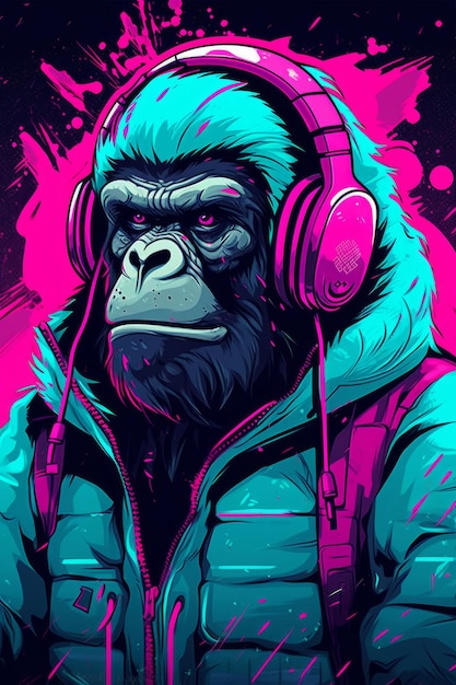 Gorilla in een neon-neonstijl