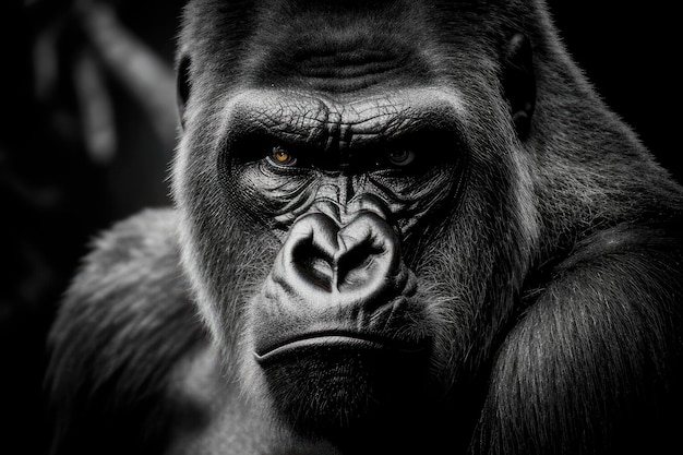 gorilla in mooie close-up op gezicht in zwart-wit