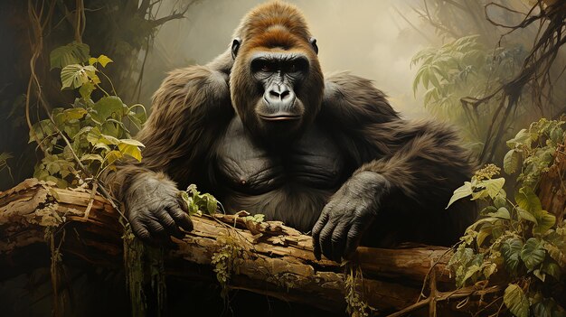 Gorilla in Jungle Oil Painting