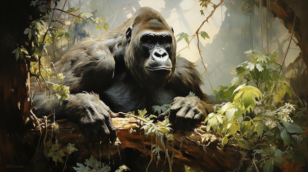 Gorilla in Jungle Oil Painting