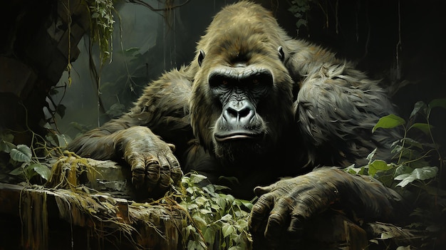 Gorilla in Jungle Oil Painting