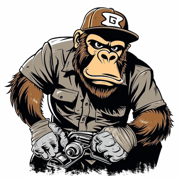 Gorilla mechanic tshirt design vector