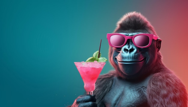 Gorilla met zonnebril op vakantie in de tropen