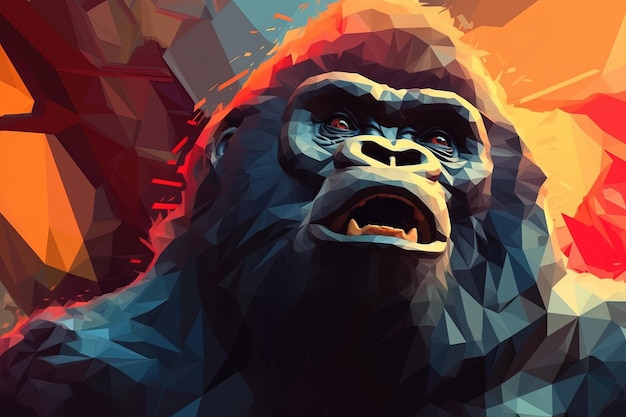 Gorilla monkey ape Low poly animal style illustration generative ai