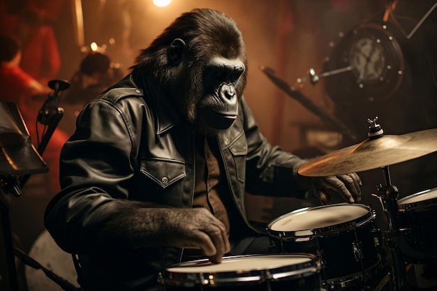 Музыкант-горилла барабанщик в группе ИИ