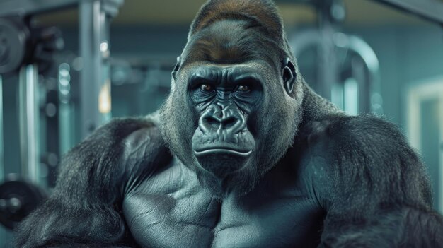 A gorilla personal trainer encouraging workouts at the gym