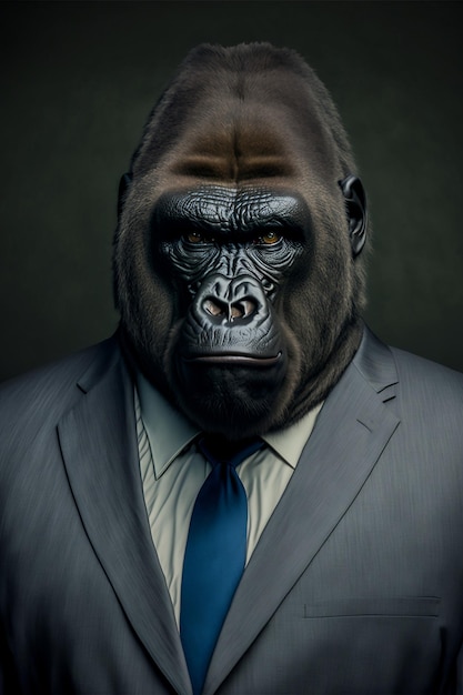 Photo gorilla portrait wearing a business suit