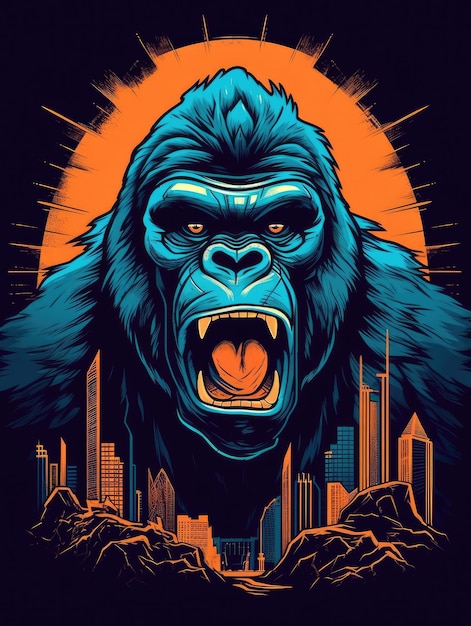 Gorilla retro design Print for Tshirts Generative AI