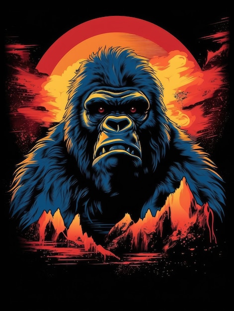 Gorilla retro design Print for Tshirts Generative AI