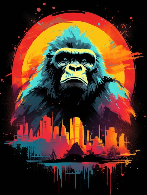 Gorilla retro design Print for Tshirts Generative AI