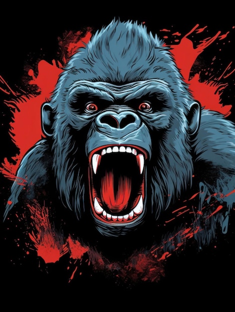 Gorilla retro design Print for Tshirts Generative AI