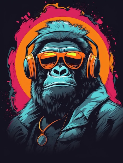 Gorilla retro design Print for Tshirts Generative AI