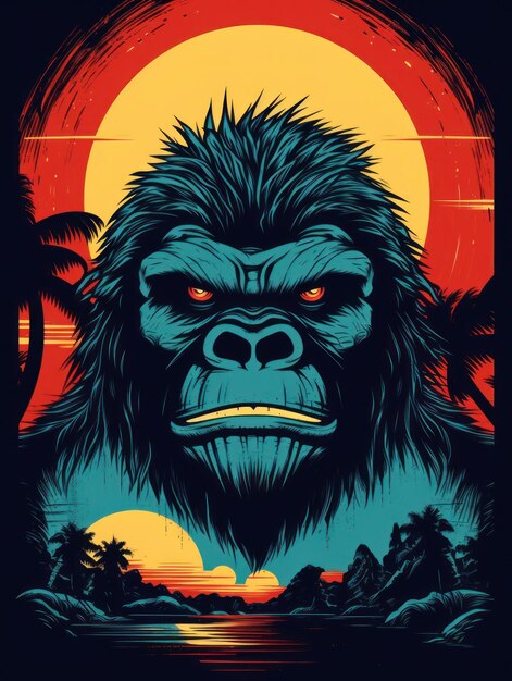 Gorilla retro design Print for Tshirts Generative AI