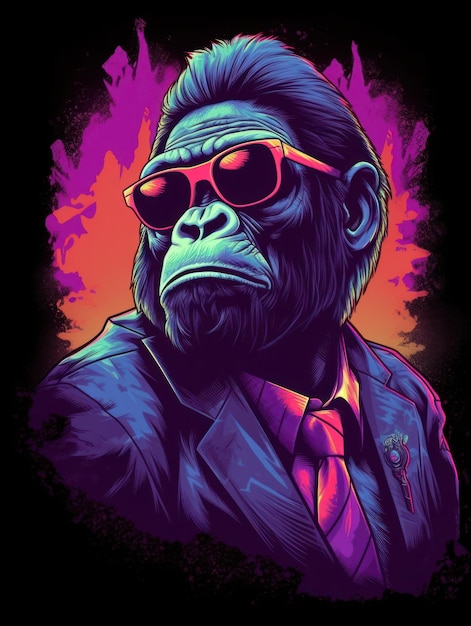 Gorilla retro design Print for Tshirts Generative AI