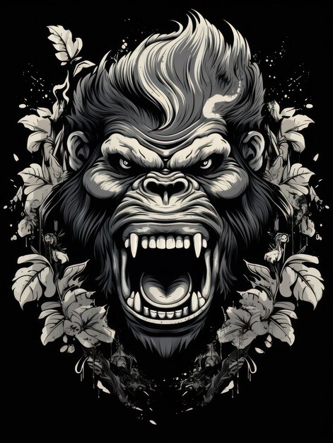 Photo gorilla retro design print for tshirts generative ai
