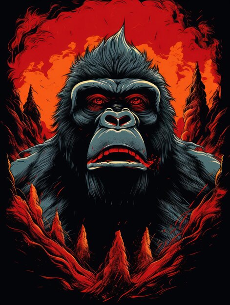 Gorilla retro design Print for Tshirts Generative AI