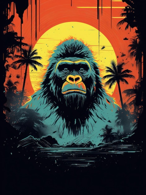 Gorilla retro design Print for Tshirts Generative AI