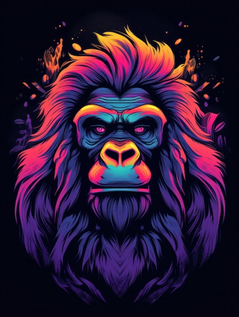 Gorilla retro design Print for Tshirts Generative AI