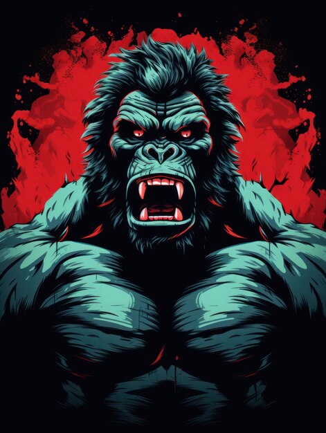 Gorilla retro design Print voor T-shirts Generatieve AI