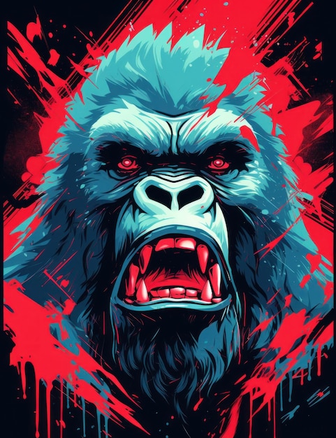 Gorilla retro design Print voor T-shirts Generatieve AI