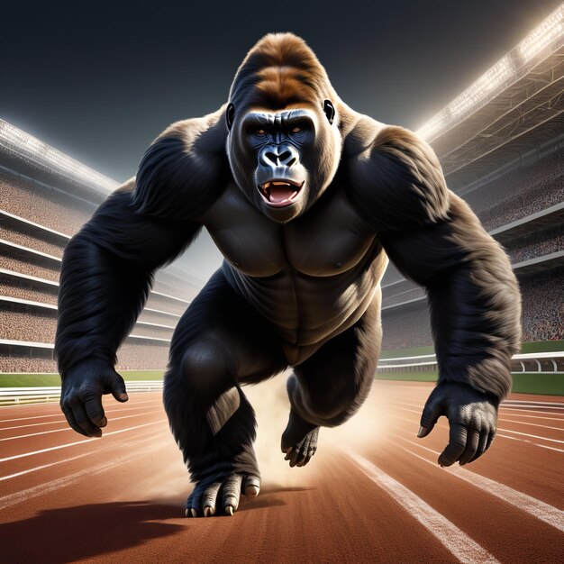 Gorilla running on background track desert nature wildlife and snow