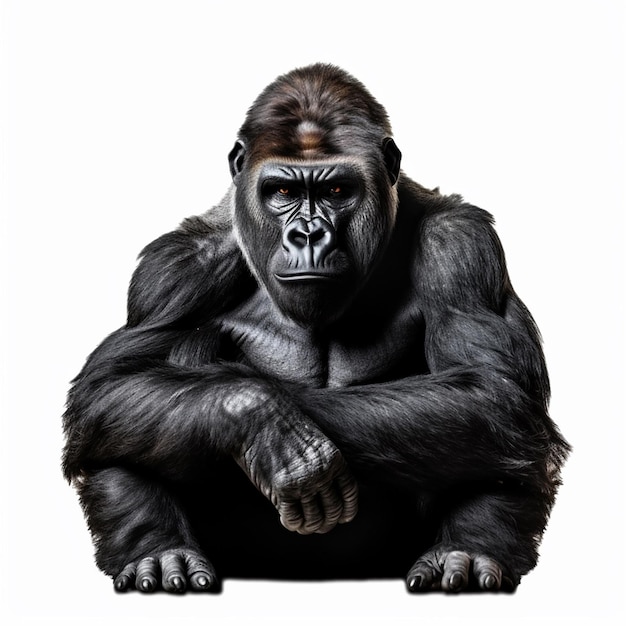 A gorilla sitting with his arms crossed and his head resting on his chest.