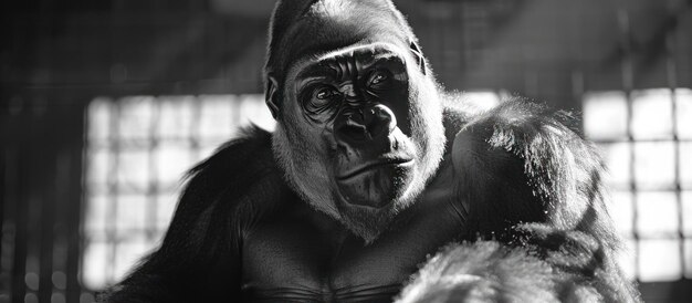 Photo gorilla standing in caged area