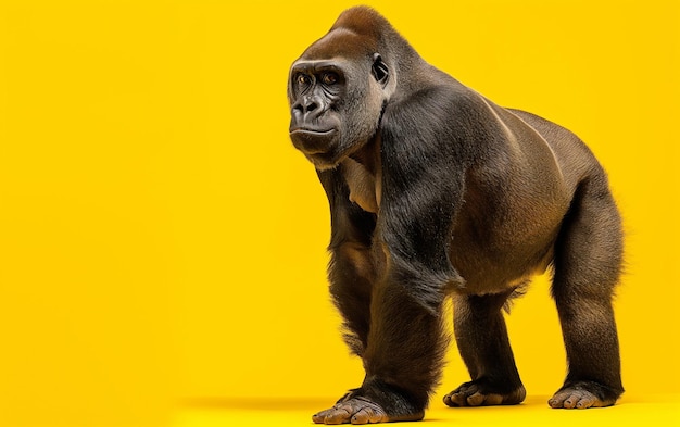 Gorilla standing isolated on yellow background Generative AI